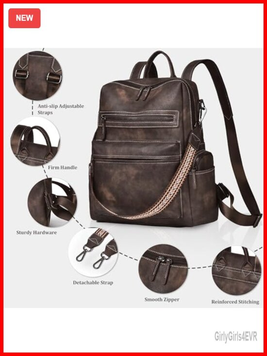 PU Leather Convertible Backpack Purse 3-Piece Set Travel Handbag